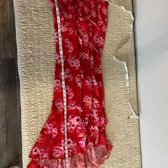 AllSaints All Saints Dela Jasmin Wrap Front Red White Floral Dress 8 AS IS READ - Picture 7 of 14